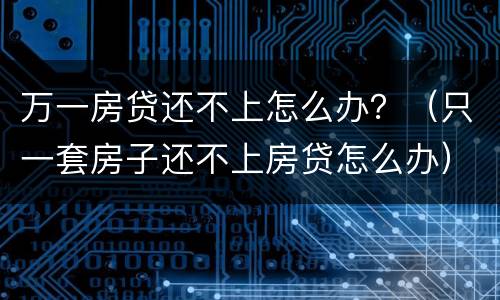 万一房贷还不上怎么办？（只一套房子还不上房贷怎么办）