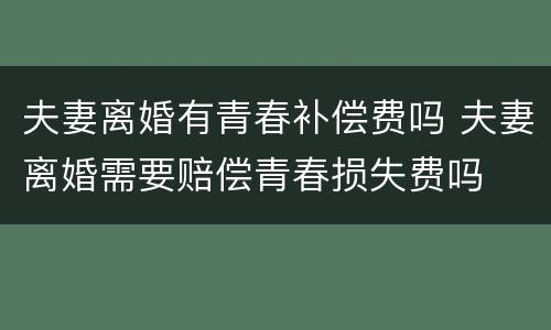夫妻离婚有青春补偿费吗 夫妻离婚需要赔偿青春损失费吗