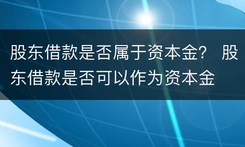 股东借款是否属于资本金？ 股东借款是否可以作为资本金