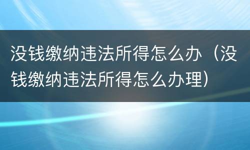 没钱缴纳违法所得怎么办（没钱缴纳违法所得怎么办理）
