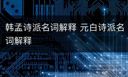 韩孟诗派名词解释 元白诗派名词解释