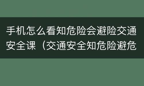 手机怎么看知危险会避险交通安全课（交通安全知危险避危险）