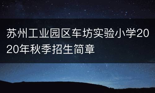苏州工业园区车坊实验小学2020年秋季招生简章