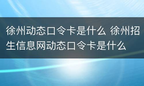 徐州动态口令卡是什么 徐州招生信息网动态口令卡是什么