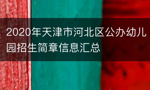 2020年天津市河北区公办幼儿园招生简章信息汇总