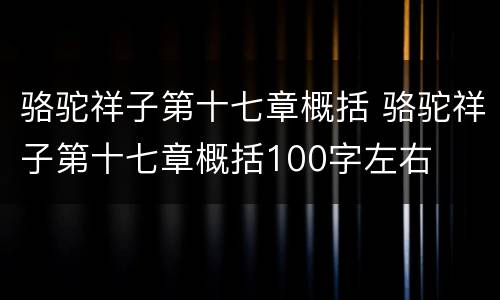 骆驼祥子第十七章概括 骆驼祥子第十七章概括100字左右