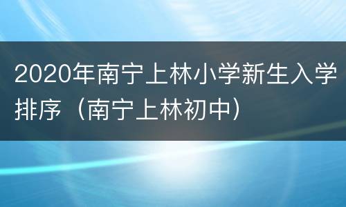 2020年南宁上林小学新生入学排序（南宁上林初中）