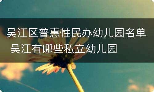 吴江区普惠性民办幼儿园名单 吴江有哪些私立幼儿园