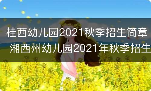 桂西幼儿园2021秋季招生简章 湘西州幼儿园2021年秋季招生