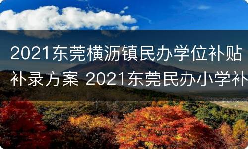 2021东莞横沥镇民办学位补贴补录方案 2021东莞民办小学补录
