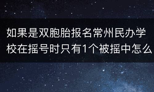 如果是双胞胎报名常州民办学校在摇号时只有1个被摇中怎么办