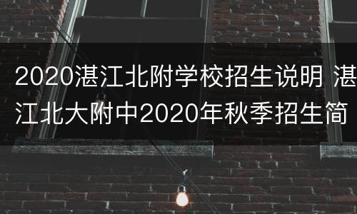 2020湛江北附学校招生说明 湛江北大附中2020年秋季招生简章