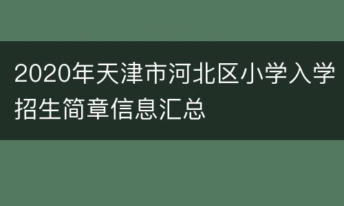 2020年天津市河北区小学入学招生简章信息汇总