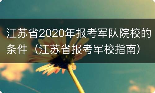 江苏省2020年报考军队院校的条件（江苏省报考军校指南）