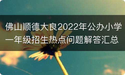 佛山顺德大良2022年公办小学一年级招生热点问题解答汇总