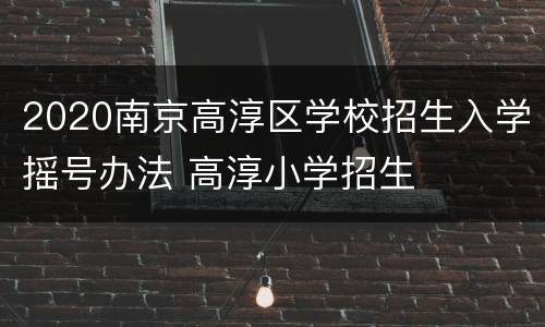 2020南京高淳区学校招生入学摇号办法 高淳小学招生