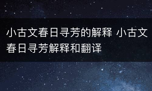 小古文春日寻芳的解释 小古文春日寻芳解释和翻译