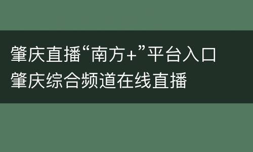肇庆直播“南方+”平台入口 肇庆综合频道在线直播