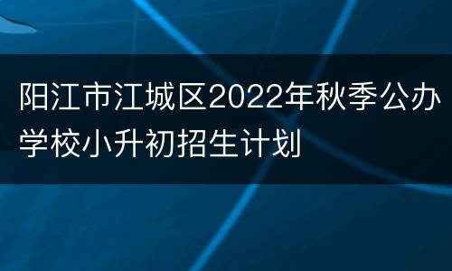阳江市江城区2022年秋季公办学校小升初招生计划