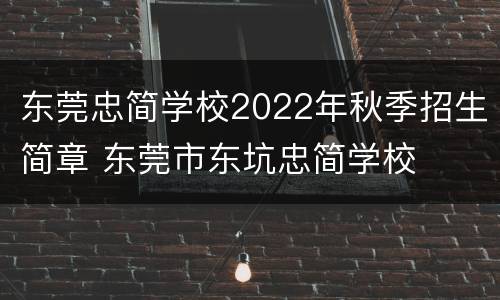 东莞忠简学校2022年秋季招生简章 东莞市东坑忠简学校