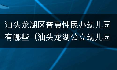 汕头龙湖区普惠性民办幼儿园有哪些（汕头龙湖公立幼儿园）