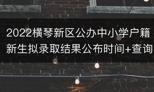 2022横琴新区公办中小学户籍新生拟录取结果公布时间+查询