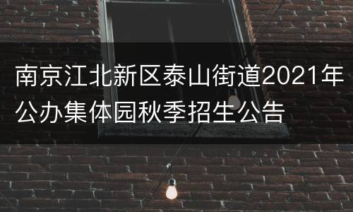南京江北新区泰山街道2021年公办集体园秋季招生公告