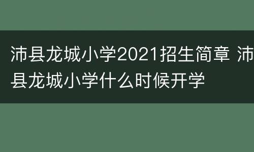 沛县龙城小学2021招生简章 沛县龙城小学什么时候开学