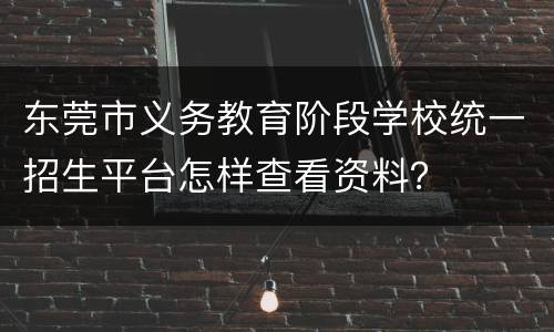 东莞市义务教育阶段学校统一招生平台怎样查看资料？