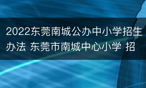 2022东莞南城公办中小学招生办法 东莞市南城中心小学 招生
