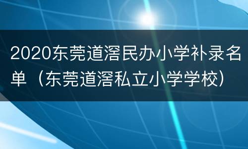 2020东莞道滘民办小学补录名单（东莞道滘私立小学学校）