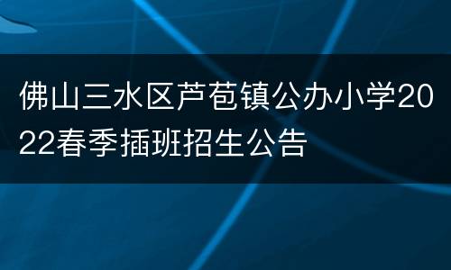 佛山三水区芦苞镇公办小学2022春季插班招生公告