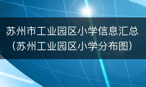 苏州市工业园区小学信息汇总（苏州工业园区小学分布图）