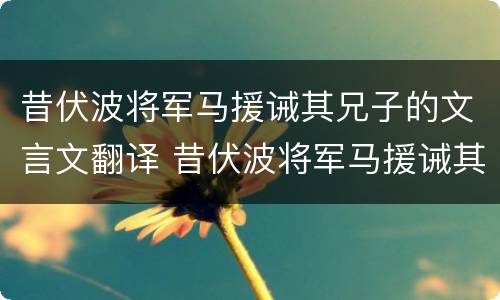 昔伏波将军马援诫其兄子的文言文翻译 昔伏波将军马援诫其兄子的文言文翻译大全