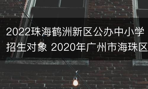 2022珠海鹤洲新区公办中小学招生对象 2020年广州市海珠区小学招生政策