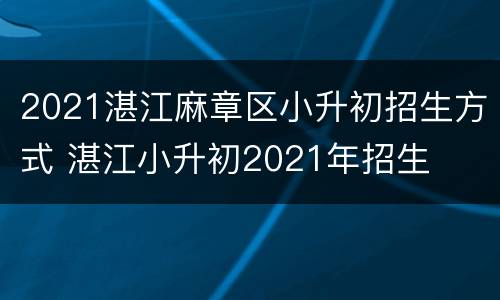 2021湛江麻章区小升初招生方式 湛江小升初2021年招生