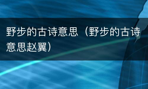 野步的古诗意思（野步的古诗意思赵翼）