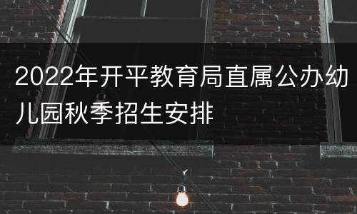 2022年开平教育局直属公办幼儿园秋季招生安排