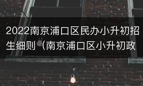 2022南京浦口区民办小升初招生细则（南京浦口区小升初政策2020）