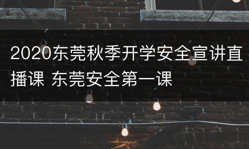 2020东莞秋季开学安全宣讲直播课 东莞安全第一课