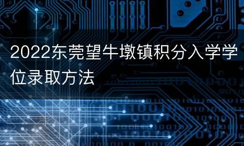2022东莞望牛墩镇积分入学学位录取方法