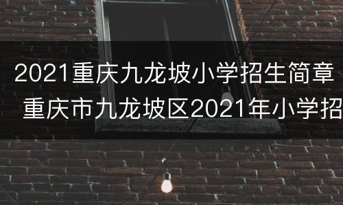 2021重庆九龙坡小学招生简章 重庆市九龙坡区2021年小学招生时间