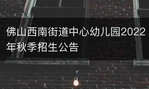 佛山西南街道中心幼儿园2022年秋季招生公告