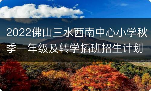 2022佛山三水西南中心小学秋季一年级及转学插班招生计划+条件
