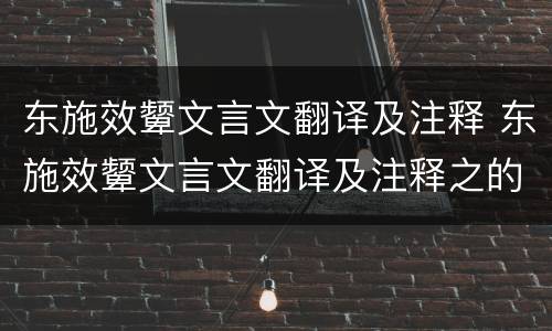 东施效颦文言文翻译及注释 东施效颦文言文翻译及注释之的意思