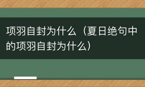 项羽自封为什么（夏日绝句中的项羽自封为什么）