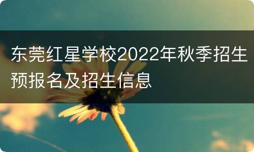 东莞红星学校2022年秋季招生预报名及招生信息