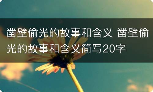 凿壁偷光的故事和含义 凿壁偷光的故事和含义简写20字