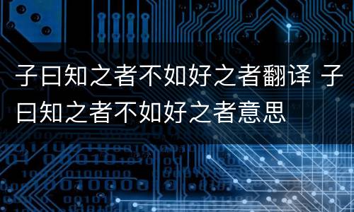 子曰知之者不如好之者翻译 子曰知之者不如好之者意思