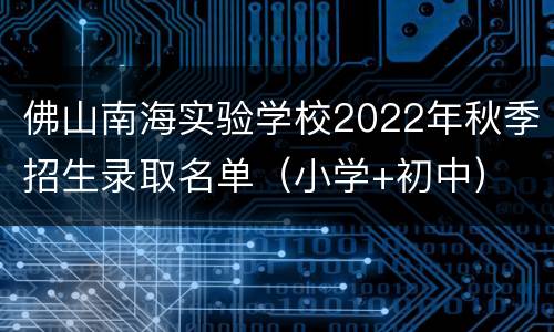 佛山南海实验学校2022年秋季招生录取名单（小学+初中）